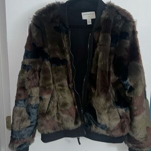 MARRAKECH Anthropologie Faux Fur Camo Bomber Jacket Extra Large NEVER WORN